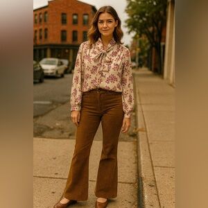 𝅺VINTAGE dead stock 70’s style floral pussybow blouse